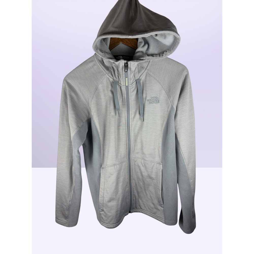 The North Face Womens Grey Textured Full Zip Hoodie Fleece Jacket Large